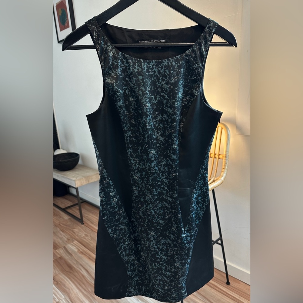 All saints dress in green pattern and black, mini dress